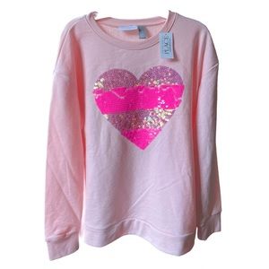The Children's Place Girls' Flip Sequin Heart French Terry Sweatshirt XL
